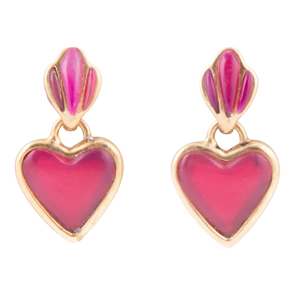 Pink Agate Heart Drop Golden Earrings