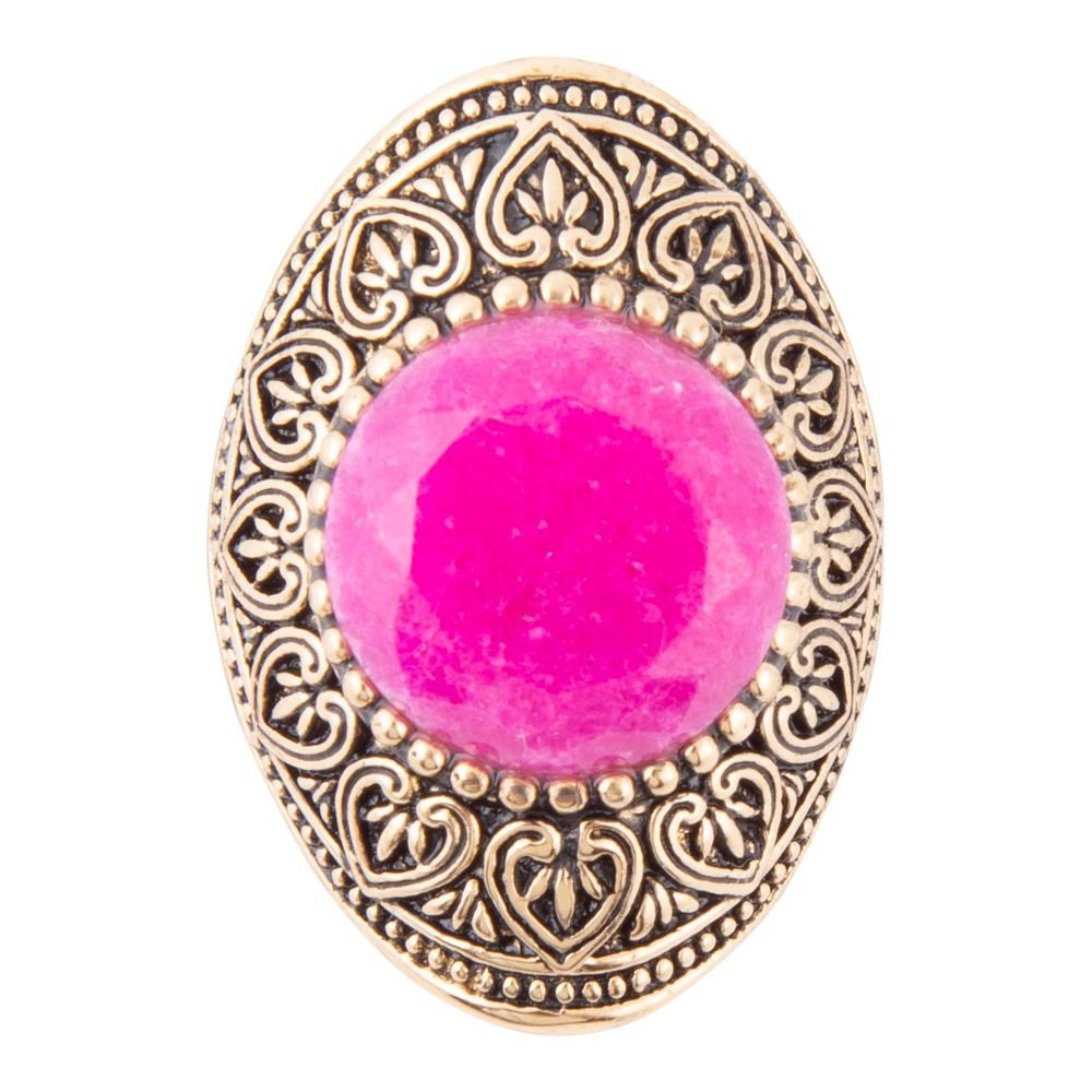 Pink Agate Punch Golden Statement Ring