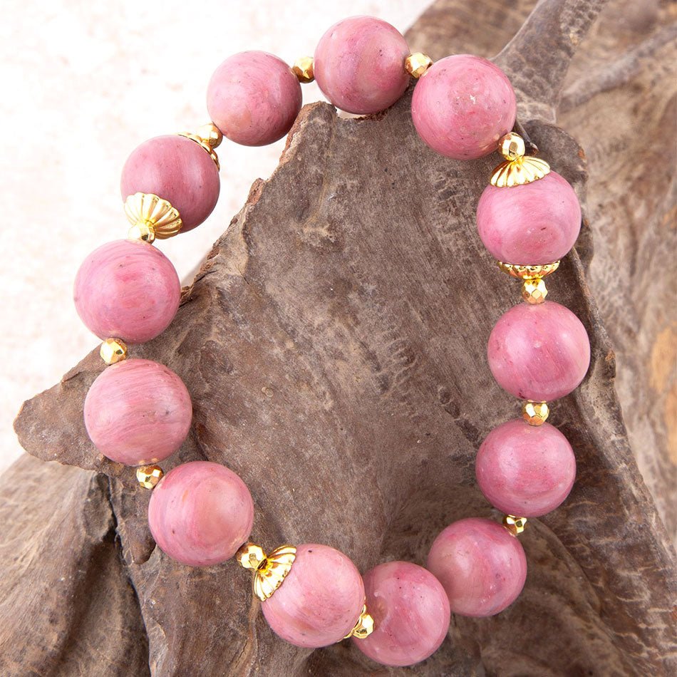 Pink Rhodonite Chunky Golden Stretch Bracelet
