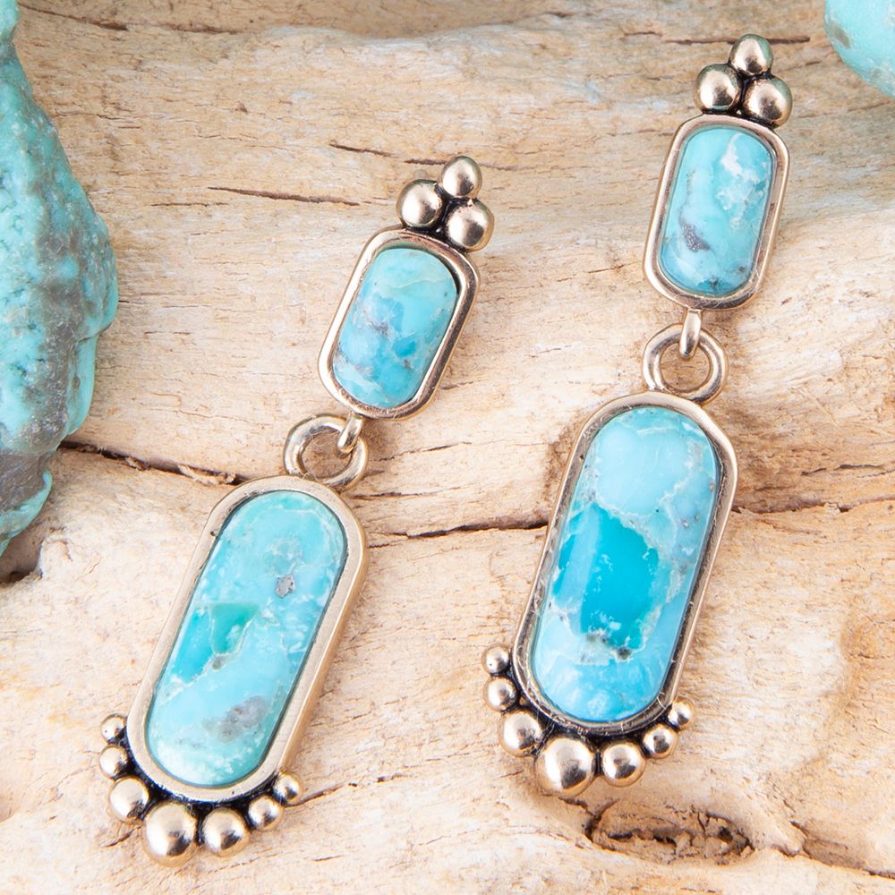 Plateau Blue Turquoise and Golden Earrings