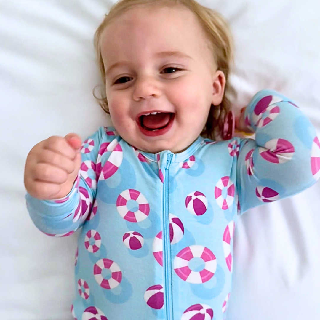 Hamptons Pool Party Pink Zippered Romper