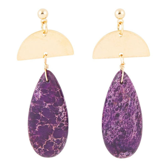 Prescott Purple Jasper Golden Drop Earrings
