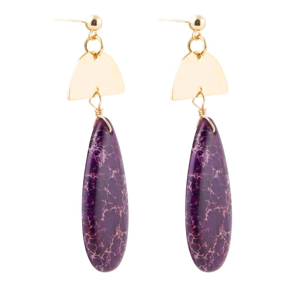 Prescott Purple Jasper Golden Drop Earrings