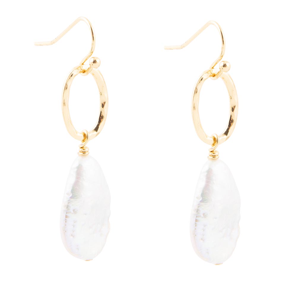 Drops of White Freshwater Pearl Golden Drop Earrings