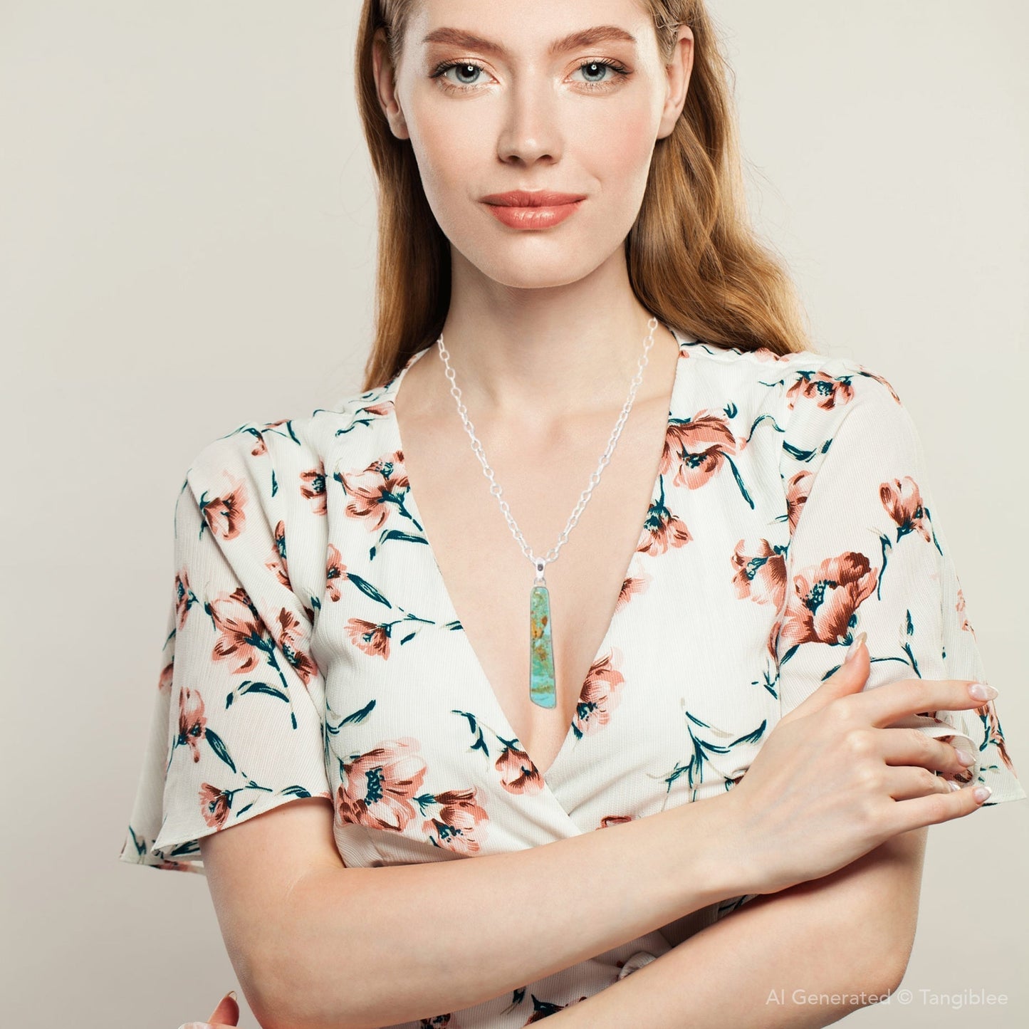 Pueblo Blue Turquoise and Sterling Silver Pendant Necklace