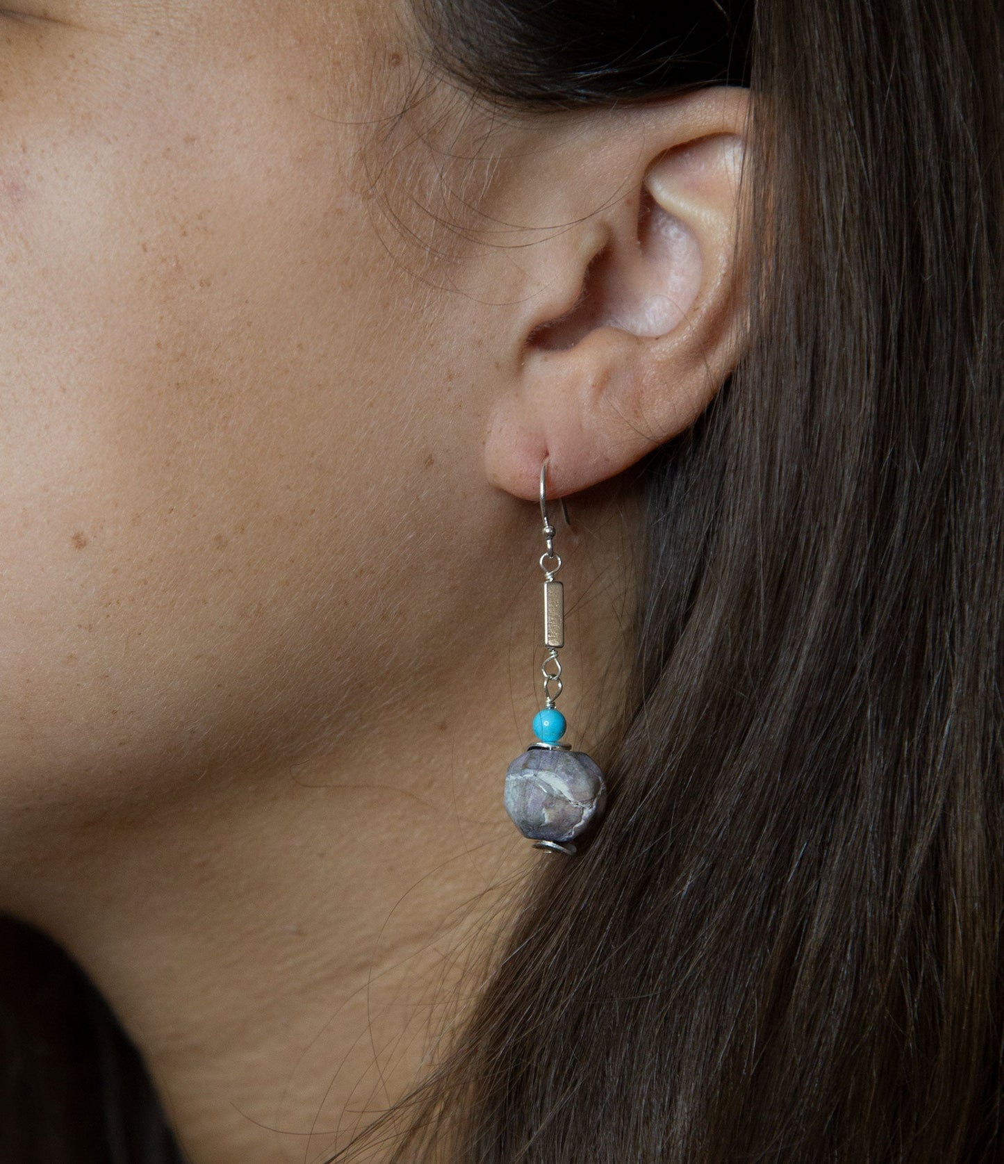 Purple Agate Chucky Sterling Silver Drop Earrings