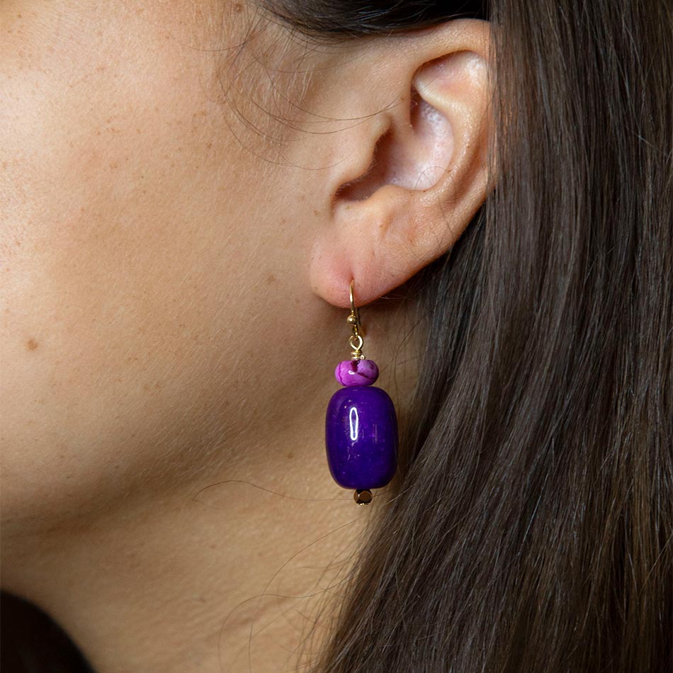 Purple Agate Drop Golden Earrings