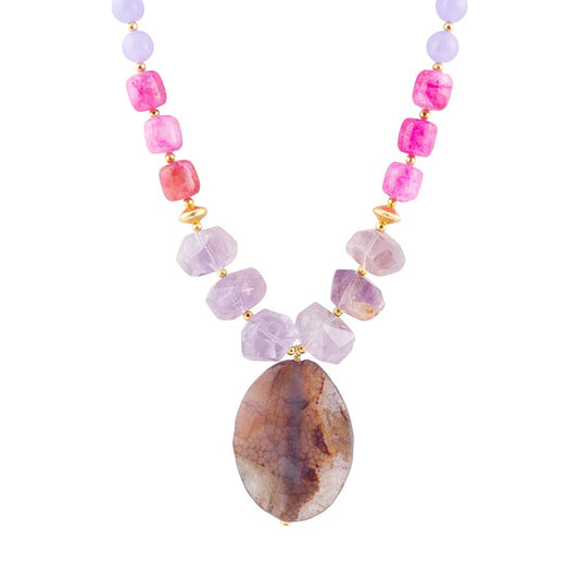 Purple Periwinkle Amethyst and Agate Pendant Necklace