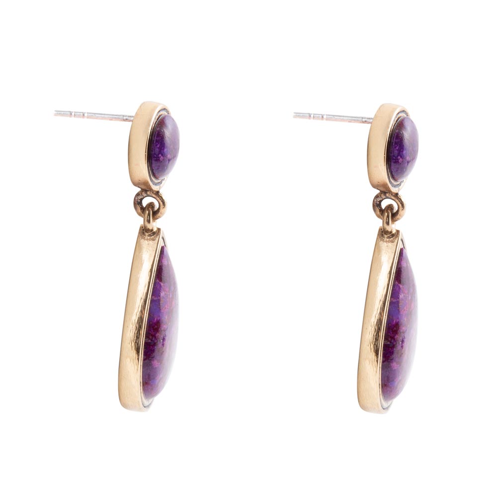Purple Turquoise and Golden Bronze Teardrop Earrings