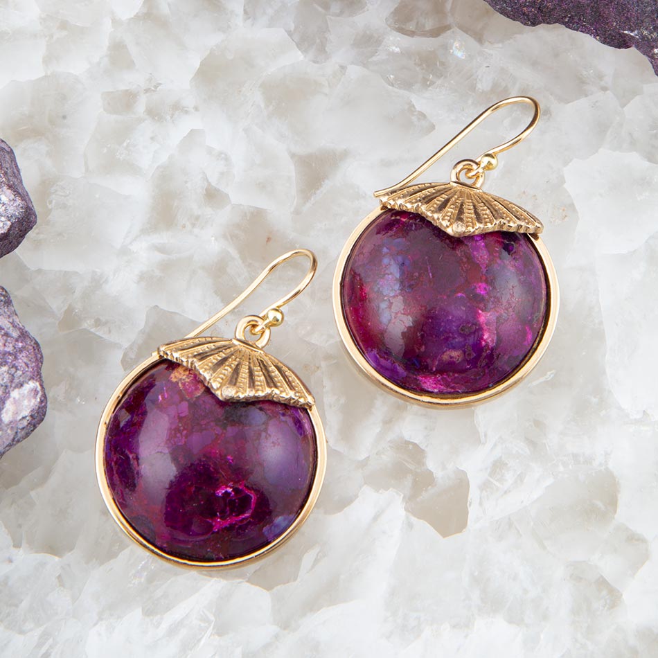 Purple Turquoise Circle Golden Drop Earrings