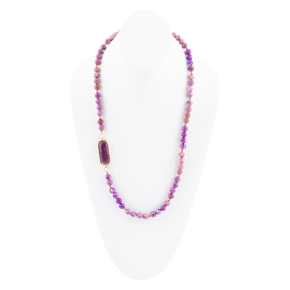 Purple Turquoise Linked Golden Necklace