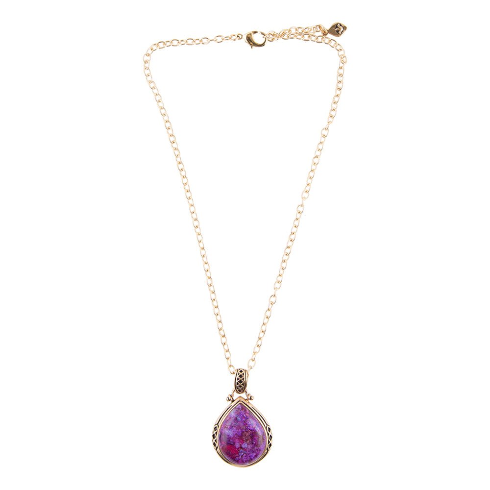 Purple Turquoise Teardrop Golden Pendant Necklace