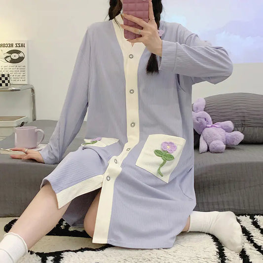 Cotton Maternity Nightgown for Nursing Mothers - # BAGE211510127-NURSG