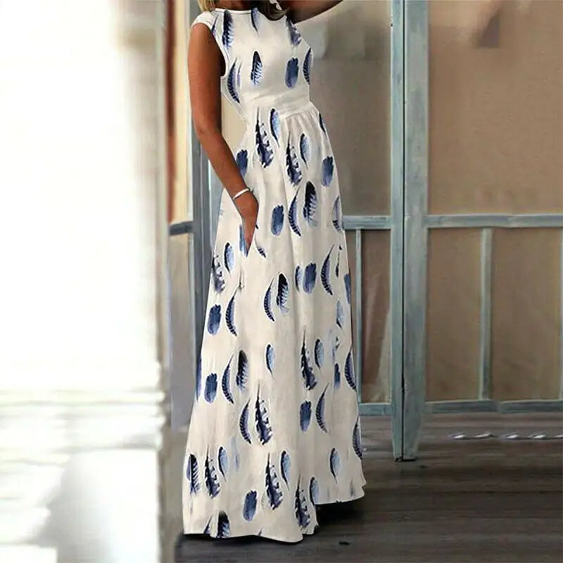 Maternity Dress with O-Neck and Print Design - # BAGE211510120-PRG