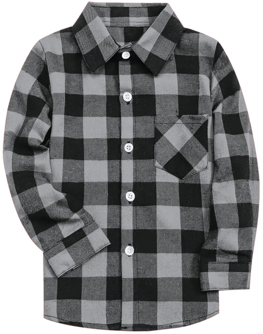 SANGTREE Mens & Boys Plaid Shirt Long Sleeve Button Down Flannel Shirts, US 3 Months - Adult 9XL Youth 14-15 Years Gray Plaid 2 - # BOAA13510001