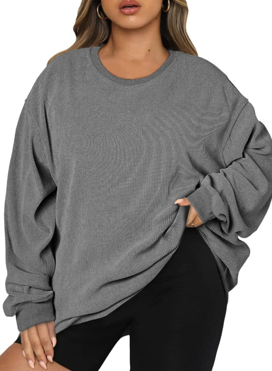 Eytino Women Plus Size Sweatshirts Long Sleeve Crew Neck Casual Oversized Soft Pullover Tops Shirts(1X-5X) 5X Q Grey - # WOAA21510014-PRG