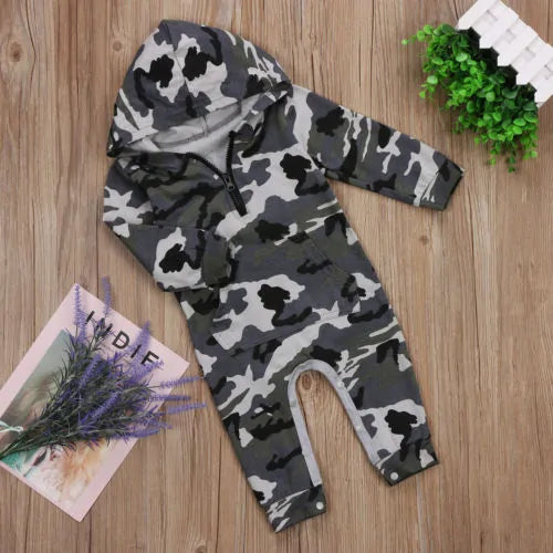 Boys Zipper Romper Jumpsuit Playsuit Hooded - # BOAA111010005