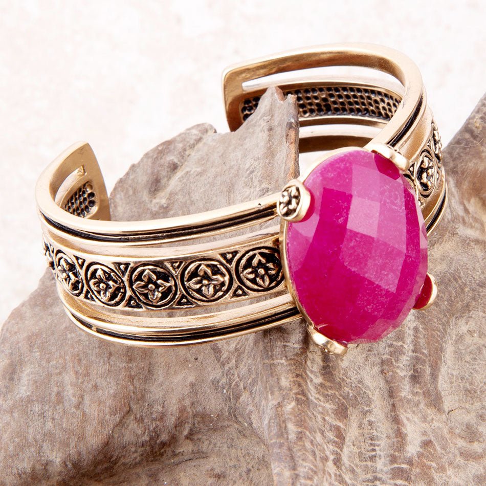 Red Raspberry Quartz Golden Statement Cuff Bracelet