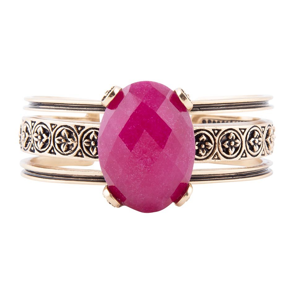 Red Raspberry Quartz Golden Statement Cuff Bracelet