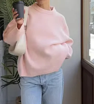 Women's Oversized Solid Long Sleeve Sweater - # WOAA21510013-PRG