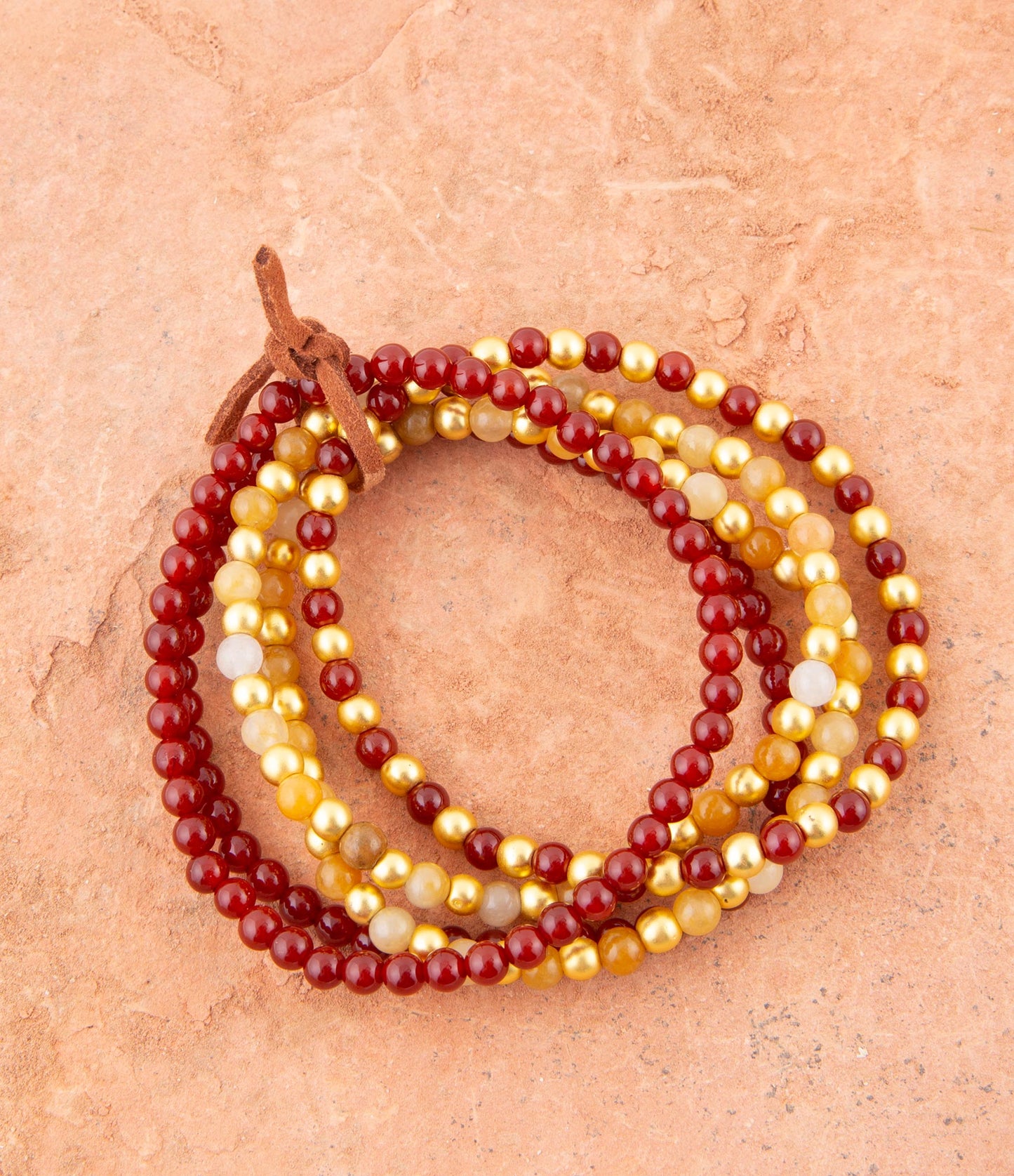 Red Carnelian and Yellow Jade Golden Stretch Bracelet Set