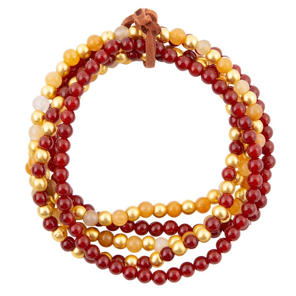 Red Carnelian and Yellow Jade Golden Stretch Bracelet Set