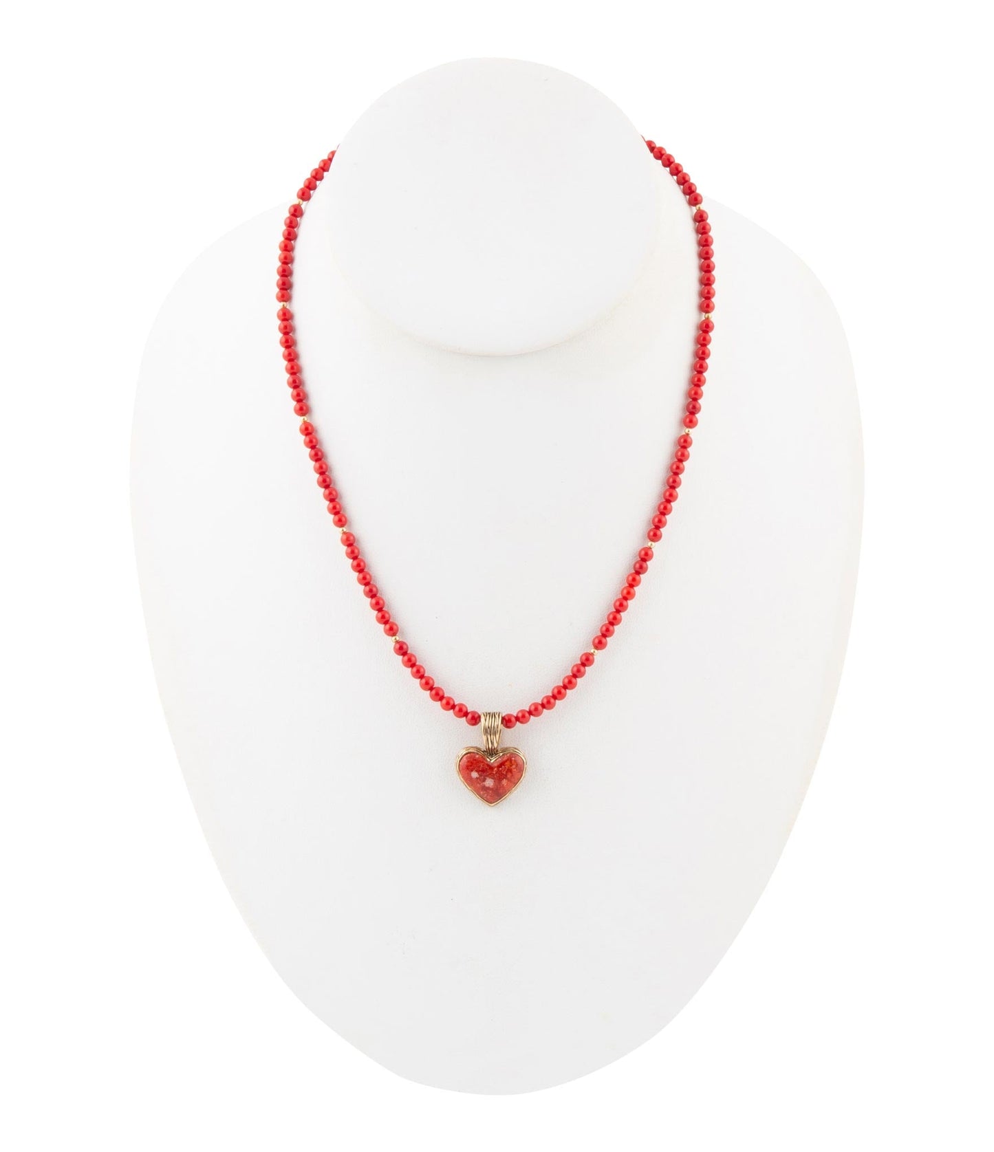 Red Coral Hart Pendant Golden Bronze Necklace