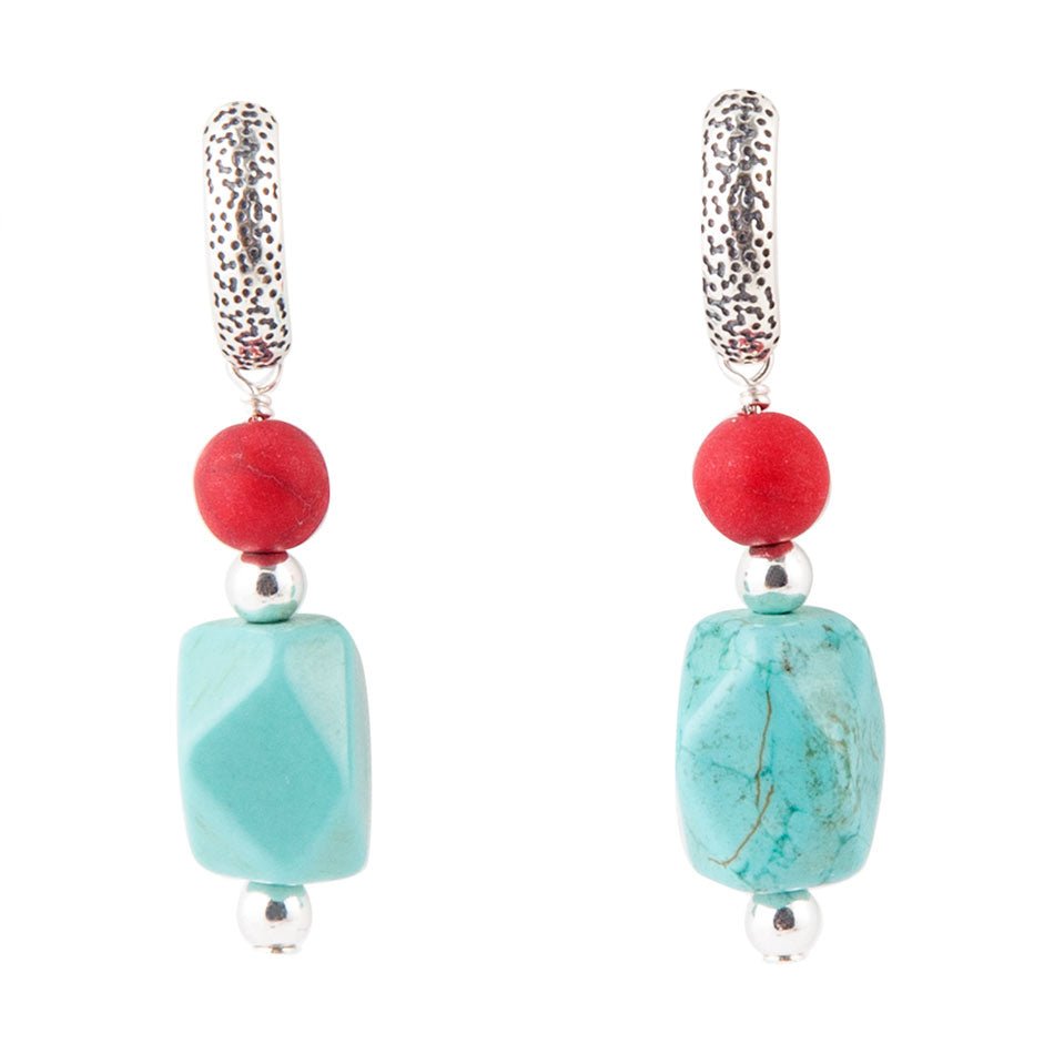 Red River Blue and Red Drop Sterling Earrings