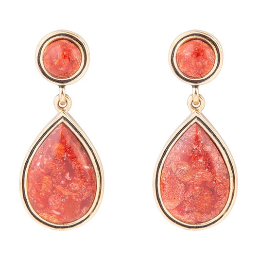 Red Sponge Coral Golden Drop Earrings