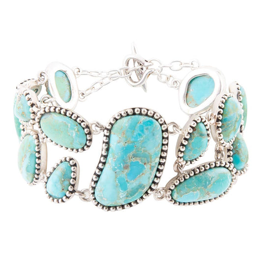 Refined Blue Turquoise Sterling Silver Link Bracelet