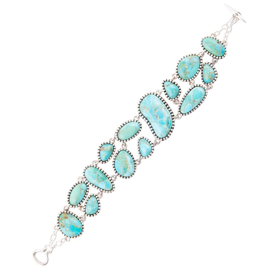 Refined Blue Turquoise Sterling Silver Link Bracelet