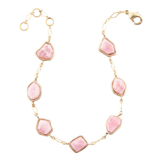 Pink Rhodonite and Golden Line Bracelet