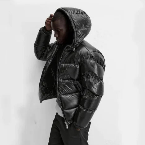 Black Down Hooded Short Coat – Warm and comfortable - # BOAA13210012