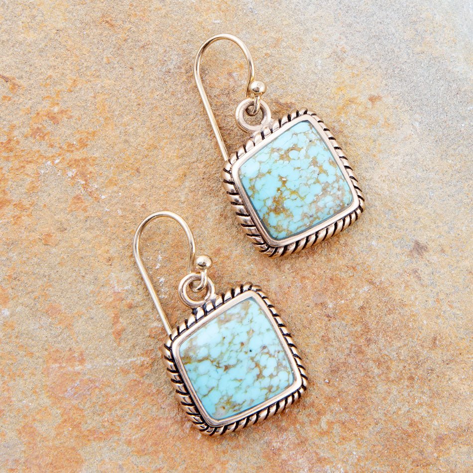Roped Blue Turquoise Golden Dangle Earrings