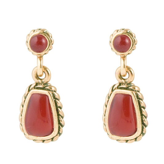 Roped Orange Carnelian Golden Drop Earrings