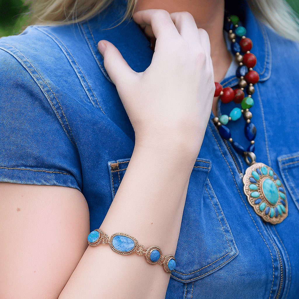 Roped Denim Blue Lapis Golden Link Bracelet