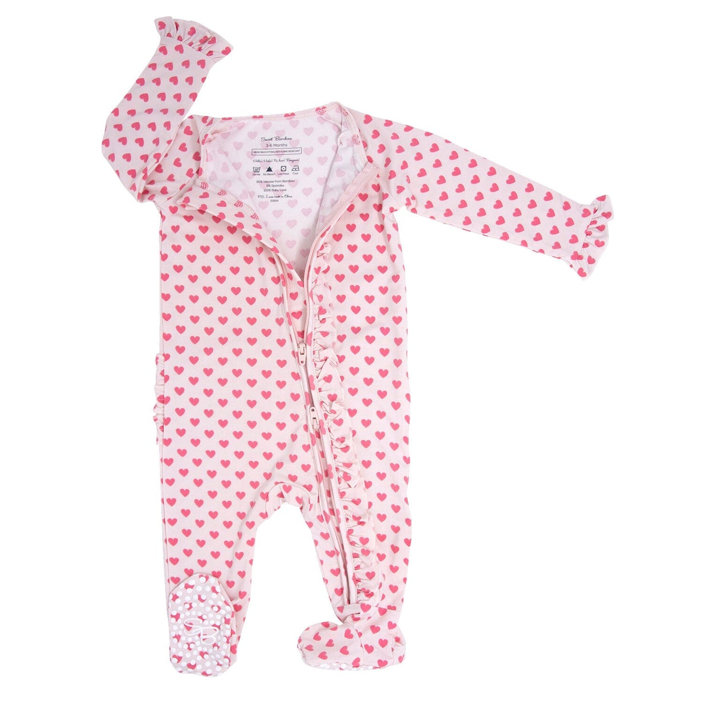 Pink Hearts Ruffle Baby Footie