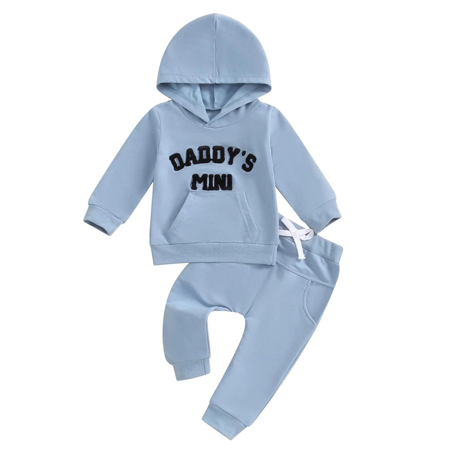 PUHHAPIEY Toddler Baby Boy Clothes Fall Winter Outfits Embroidery Daddys Mini Hoodie Sweatshirt & Joggers Pant Set (Blue 12-18 Months) - # BAAA51210021
