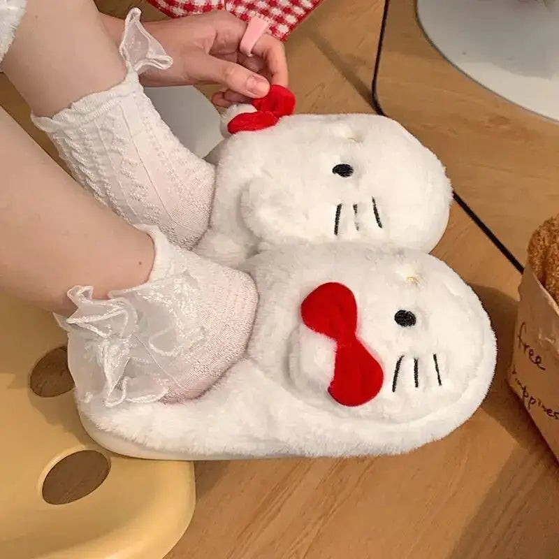 Kitty Kawaii Fluffy Fuzzy House Shoe Slippers - # GIAA73610009
