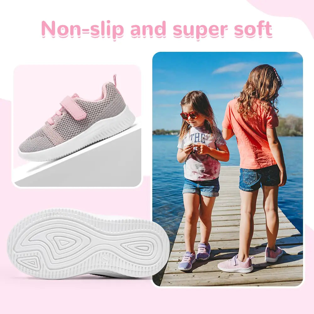 nerteo Toddler/Little Kid Boys Girls Shoes Running/Walking Sports Sneakers 1 Little Kid Light Grey/Pink - # GIAA71710002