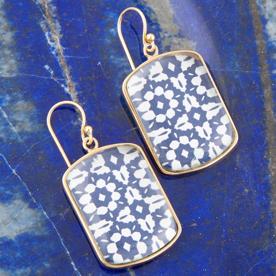 Santorini Cobalt Blue and White Golden Earrings