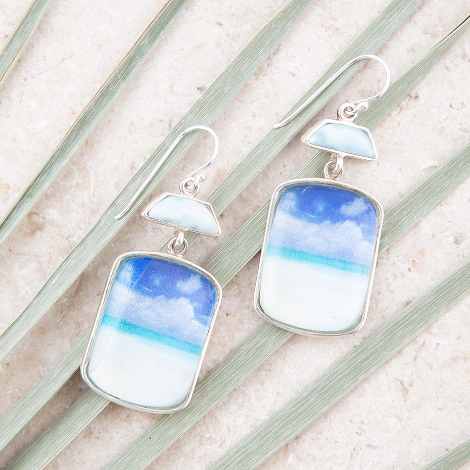Scenic Beach Blue Larimar and Sterling Silver Drop Earrings
