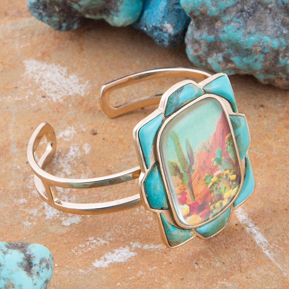 Scenic Sedona Blue Turquoise and Golden Cuff Bracelet