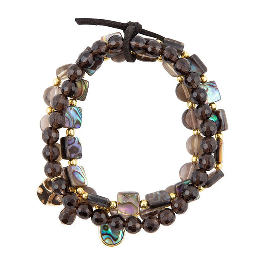 Sepia Sea Black Smoky Quartz and Blue Abalone Bracelet Set