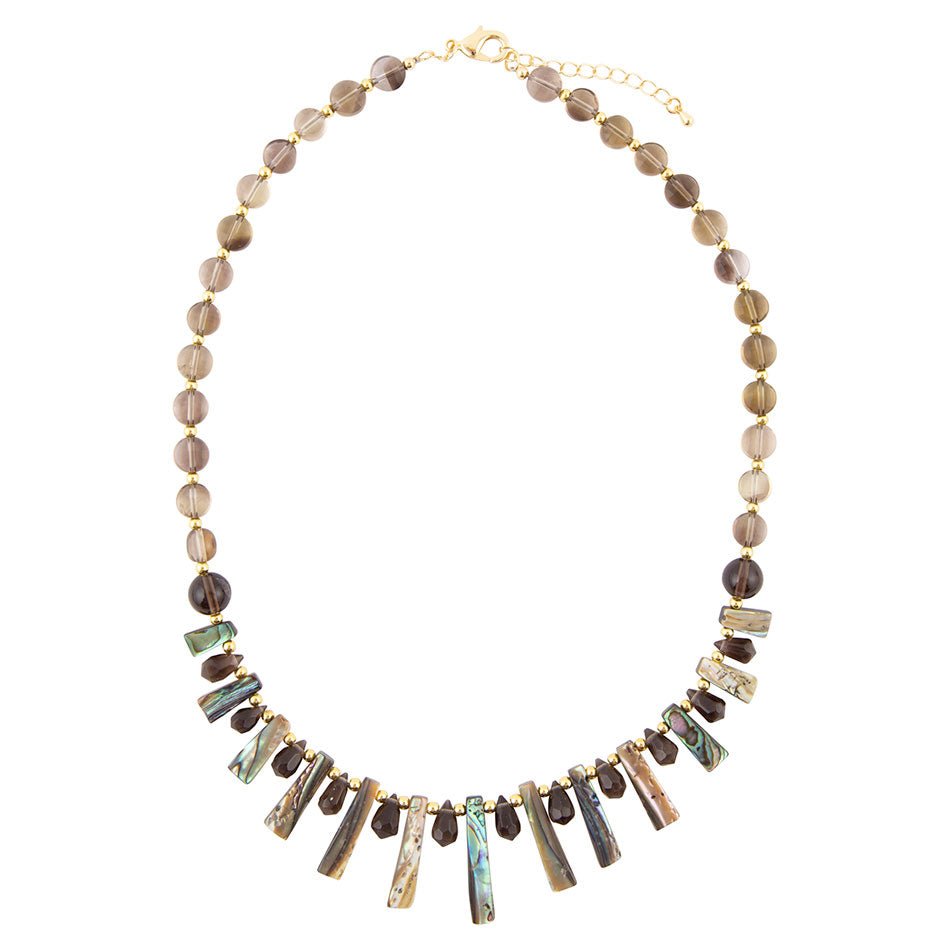 Sepia Sea Green Abalone Statement Golden Necklace