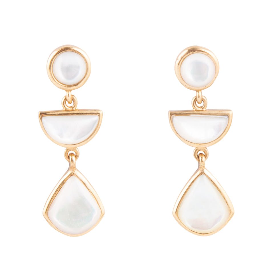 Shaped in White Mother of Pearl Golden Post Earrings