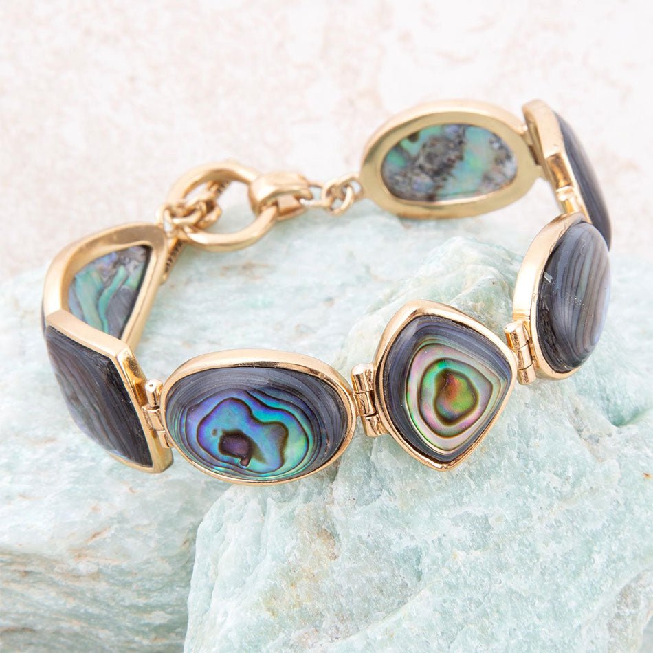Shapes of Blue and Green Abalone Golden Link Bracelet