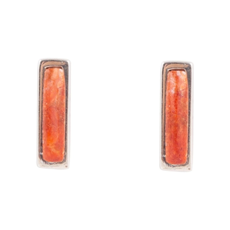 Short Linear Orange Sponge Coral and Sterling Earrings