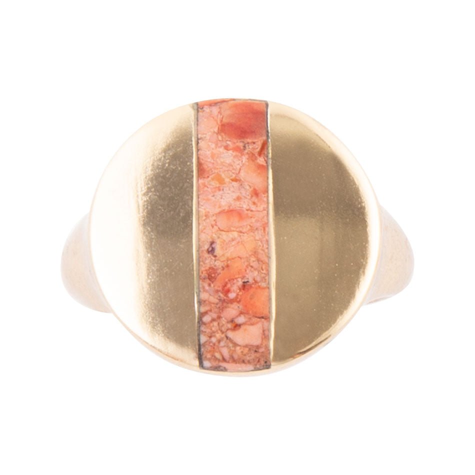 Signet Orange Sponge Coral and Golden Circle Ring