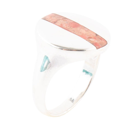 Signet Orange Sponge Coral and Sterling Silver Circle Ring